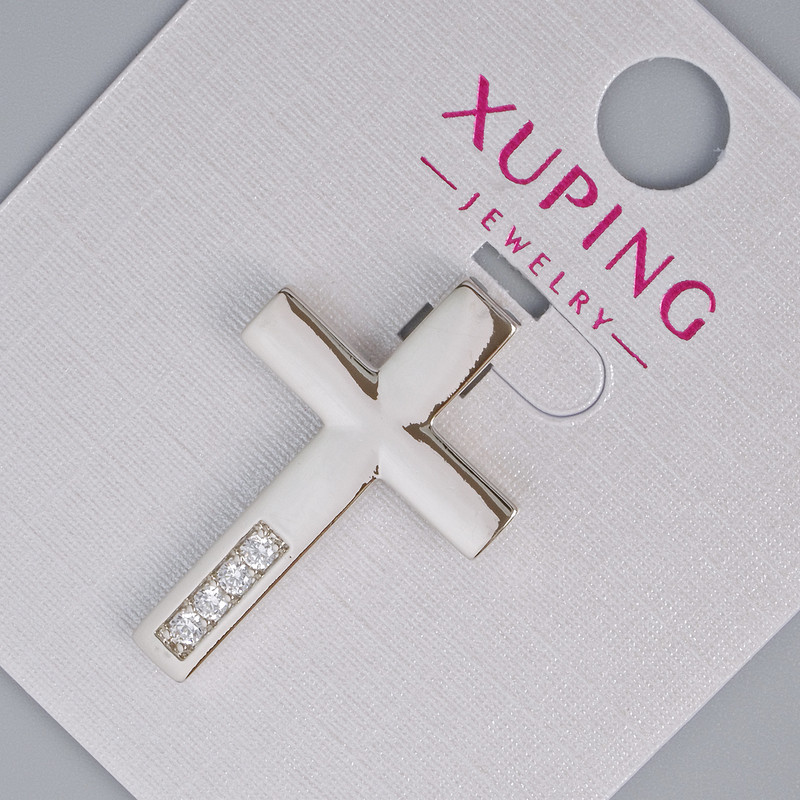 Pendant Cross Xuping with white rhinestones, diameter 27×17.5 mm, 5 mm ± rhodium