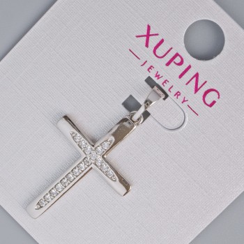 Pendant "Cross" Xuping rhodium with white crystals, diameter 27×17, 5mm+ -, length 33mm+- rhodium