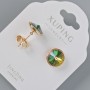 Earrings 'Stud' Xuping with Swarovski crystals Emerald-green and pink holographic, 10mm diameter, 18K gold plated