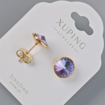 Earrings 'Push-Back' Xuping with Swarovski crystals, colour-changing purple and blue hologram, 10 mm diameter, 18K gold plated