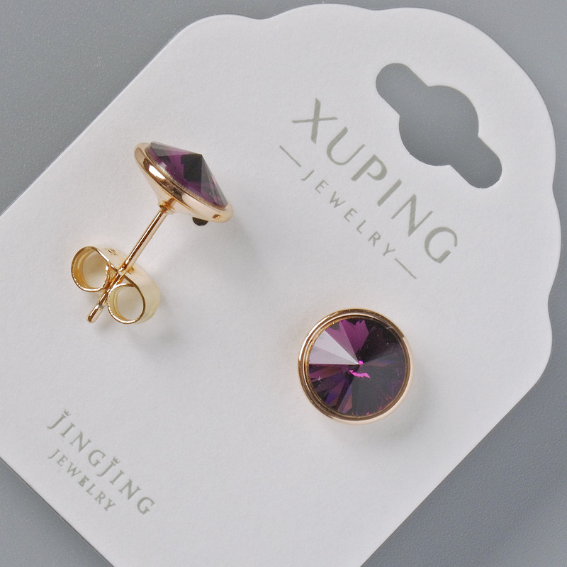 Earrings, Xuping studs with Swarovski crystals, burgundy colour, 10mm diameter, 18K gold plated