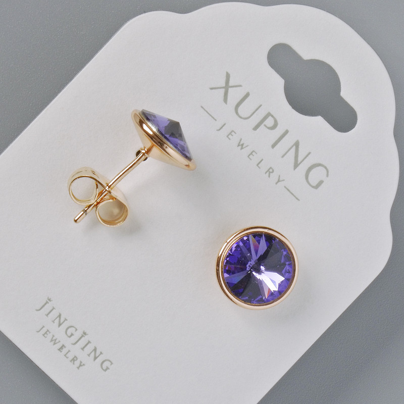 Xuping Stud Earrings with Swarovski Crystals in Violet, 10mm Diameter, 18K Gold Plated