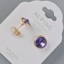 Xuping Stud Earrings with Swarovski Crystals in Violet, 10mm Diameter, 18K Gold Plated