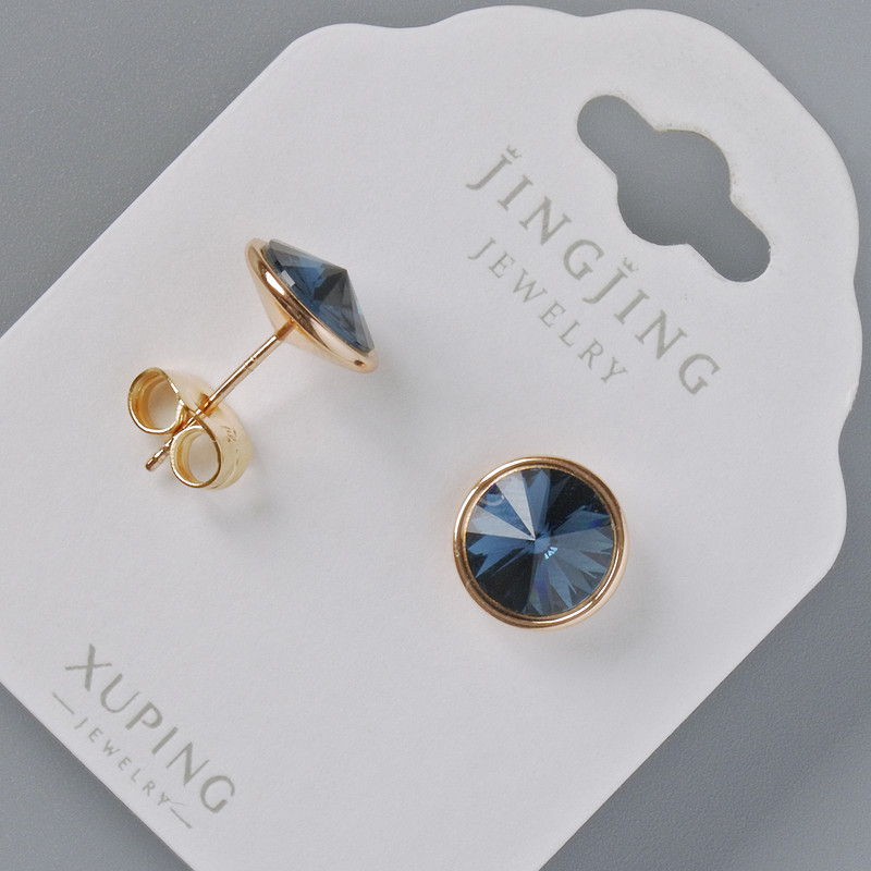 Xuping Stud Earrings with Swarovski Crystals, blue color, 10mm diameter, 18k gold plating