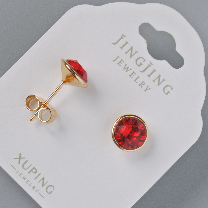 Xuping Crystal Stud Earrings with Swarovski Crystals Red Colour, 9mm Diameter, 18K Gold Plated