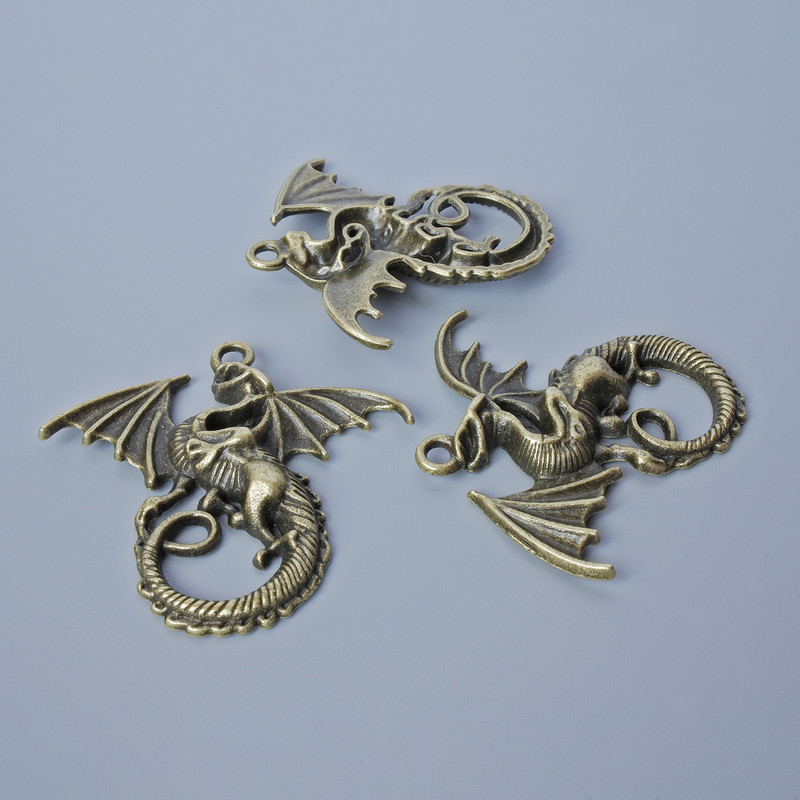 Pendant Finding "Dragon", diameter 43x45, 5mm, hole diameter 2.8mm, pack 1pc, bronze metal colour