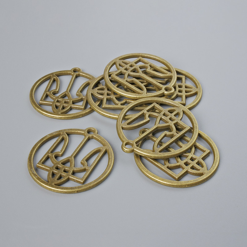 Pendant findings Ukrainian Coat of Arms, diameter 25mm± packaging 7pcs± bronze metal colour