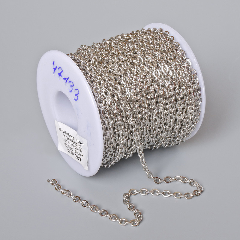 Beading supply spool chain for jewellery, 1.0 mm thickness, length 18 m +/-, stainless steel