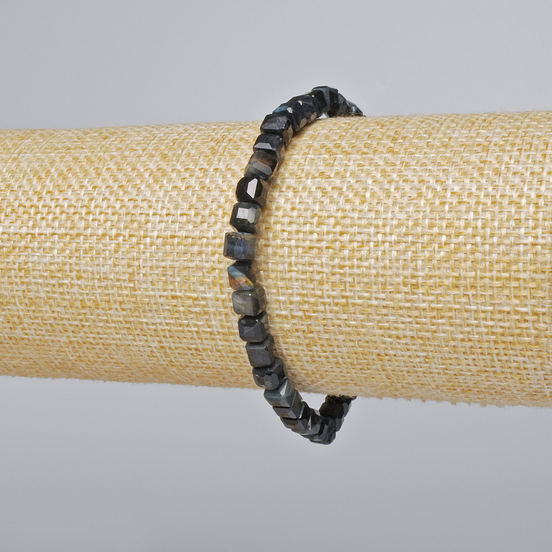 Bracelet Hawk's Eye Natural Stone Faceted Cube, diameter 5mm±, length 18cm (stretch)