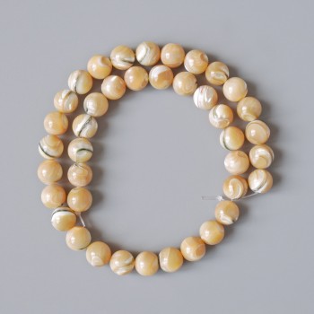 Beads Mother-of-P Pearl Beige Natural Smooth Sphere, diameter 10 mm, length 39 cm ± on thread