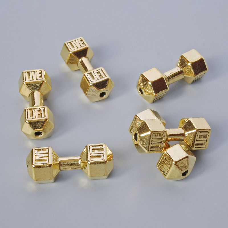 Pendant Bead Hantela, diameter 8×19, 5mm±, pack 6pcs ±, gold-tone metal