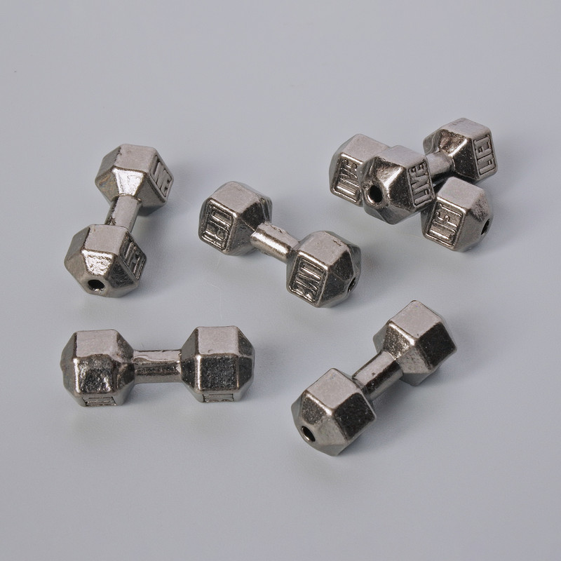 Bead End Component – Dumbbell Bead, diameter 8×19, 5mm±, packaged 6 pcs ±, dark-silver metal colour