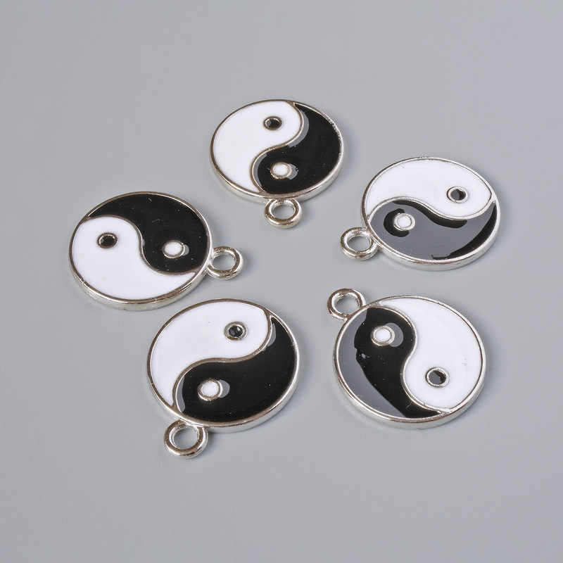 Pendant Fittings "Yin Yang", diameter 18mm, length 22mm, 2.5 mm hole, pack 5 pcs ±, silver colour metal