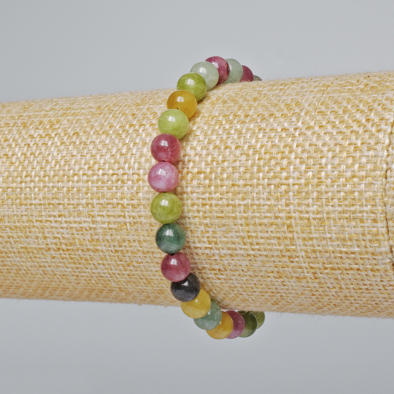 Natural tourmaline bracelet, smooth bead, 6.5 mm diameter, 18 cm length (stretch)