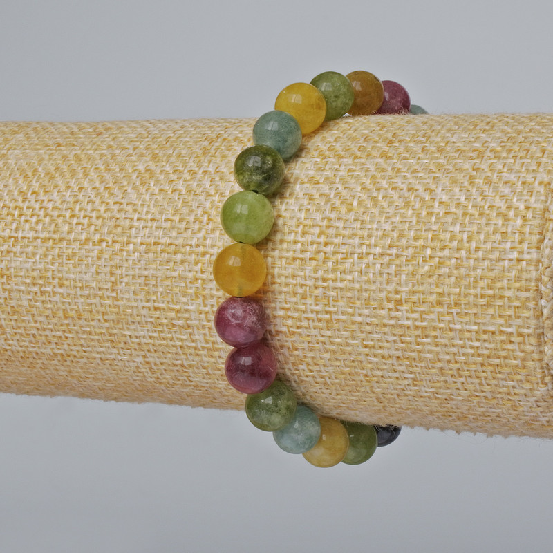 Tourmaline Bracelet, natural stone, smooth bead, diameter 8mm±, length 18cm± (stretcher)