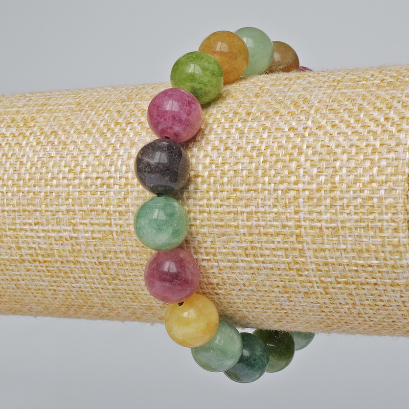 Bracelet Natural Tourmaline, smooth bead, diameter 10mm±, length 18cm± (stretch)