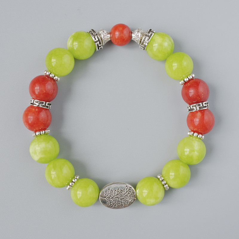 Bracelet Red Jasper and Onyx (one size) smooth beads, diameter 10.5mm±, length 18cm± (stretch) with metal inserts