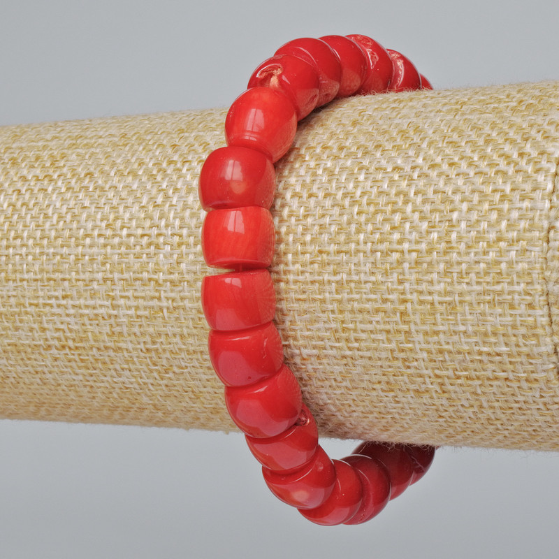 Coral Bracelet Natural Rondelle (assorted, medium size), diameter 10×8mm±, length 18cm± (stretch)