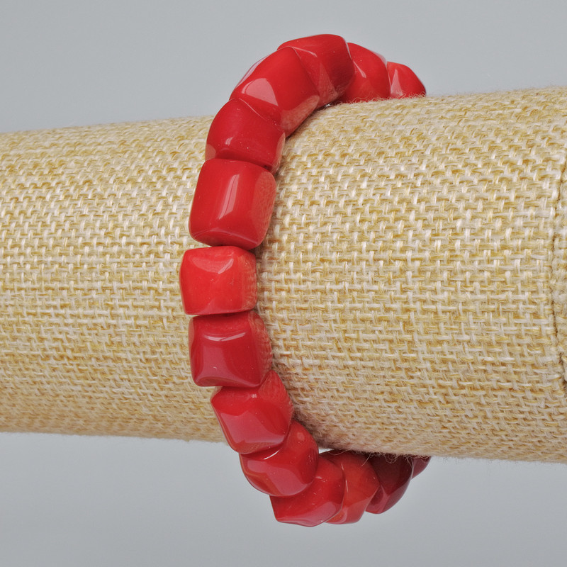 Coral Bracelet - natural faceted beads (assorted, medium size), diameter 12×13mm±, length 18cm± (stretch)