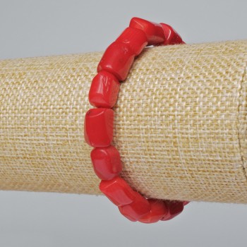 Bracelet Coral natural faceted (assorted, medium size), diameter 10×12mm±, length 18cm± (stretch)
