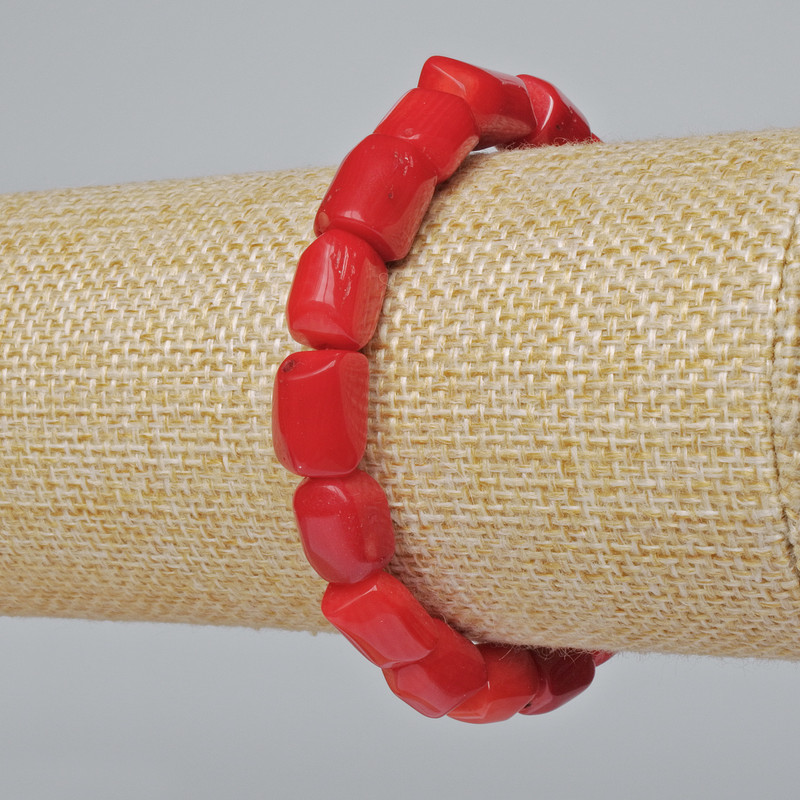 Bracelet Coral natural faceted (assorted, medium size), diameter 10×12mm±, length 18cm± (stretch)