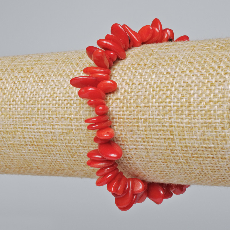 Natural Coral Bead Bracelet, faceted, 9×3 mm, length 18 cm (stretch)