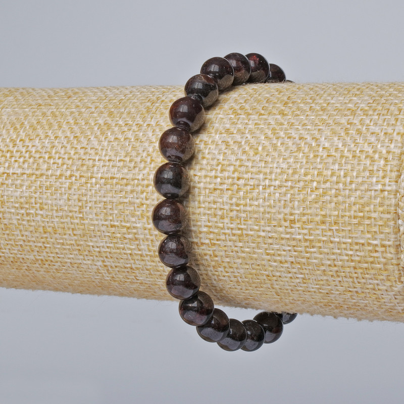 Bracelet Garnet natural stone smooth bead, diameter 7.5mm±, length 18cm± (stretch)
