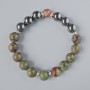 Jasper Bracelet Dragon's Blood Stone (Dragon's Blood) and Hematite Smooth Bead, 10.5mm diameter ±, length 18-20cm ± (stretch) with metal inserts