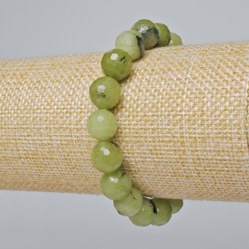 Jadeite Bracelet Canadian Natural Stone Faceted Bead, 10mm diameter ±, length 18cm ± (stretch)