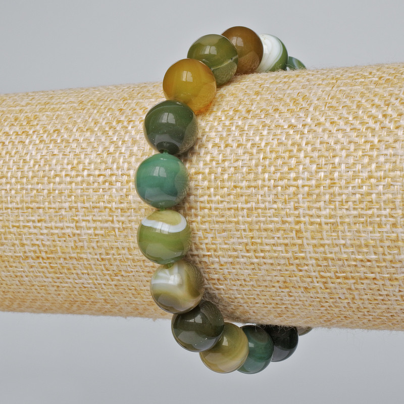 Bracelet Jade green agate natural stone smooth bead, diameter 10mm±, length 18cm± (stretch)