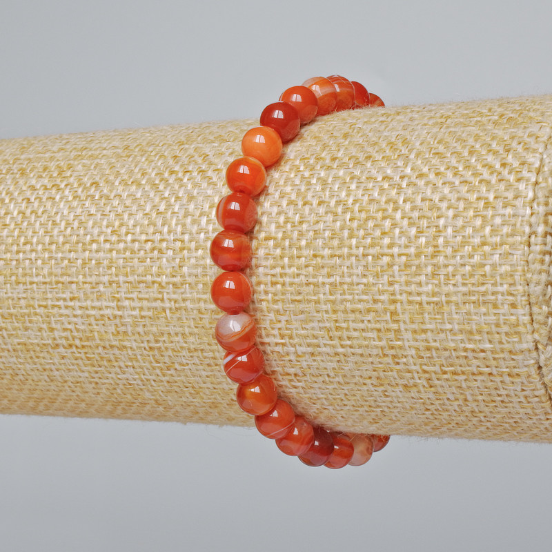 Carnelian Bracelet, natural stone, smooth round beads 6mm Ø, length 18cm ± (stretch)
