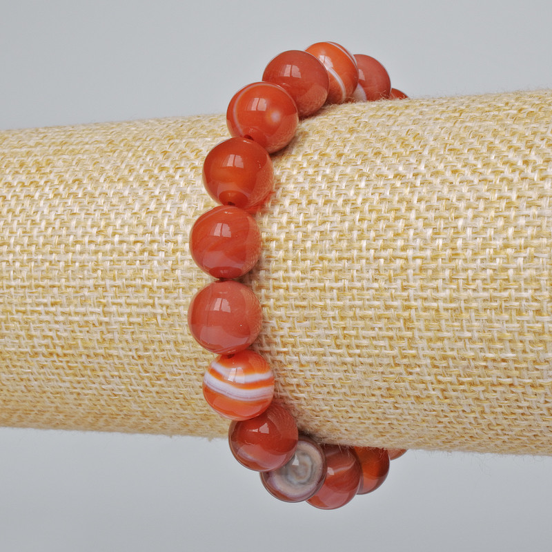 Agate Bracelet, natural stone, smooth beads, diameter 10mm±, length 18cm± (stretch)