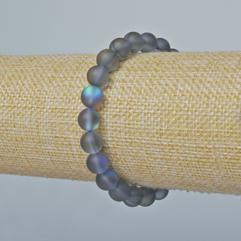 Opal glass bracelet smooth round beads, grey matte chameleon colour, diameter 8mm±, length 18cm± (stretch)