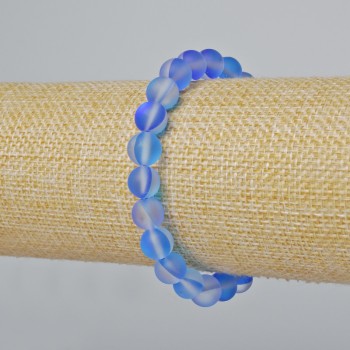 Bracelet Opal Glass Smooth Bead, blue matte chameleon colour, diameter 8mm±, length 18cm± (stretch)