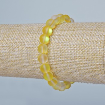 Bracelet Opal glass bead smooth sphere, yellow matte chameleon color, diameter 8mm±, length 18cm± (stretch)