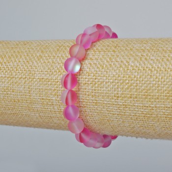 Bracelet Opal Glass Smooth Bead, Malina Pink Matte Chameleon colour, diameter 8mm±, length 18cm± (stretch)