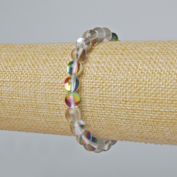 Bracelet Opal glass smooth bead, white transparent chameleon colour, diameter 8mm±, length 18cm± (stretch)