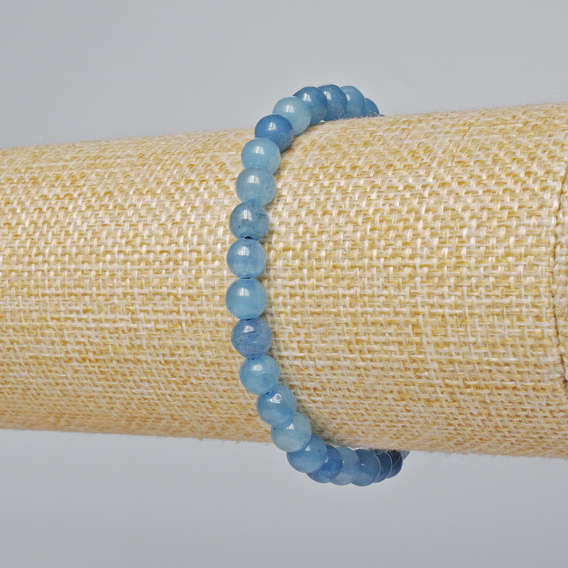 Bracelet Aquamarine (loose) smooth bead, diameter 6mm±, length 18cm± (stretch)