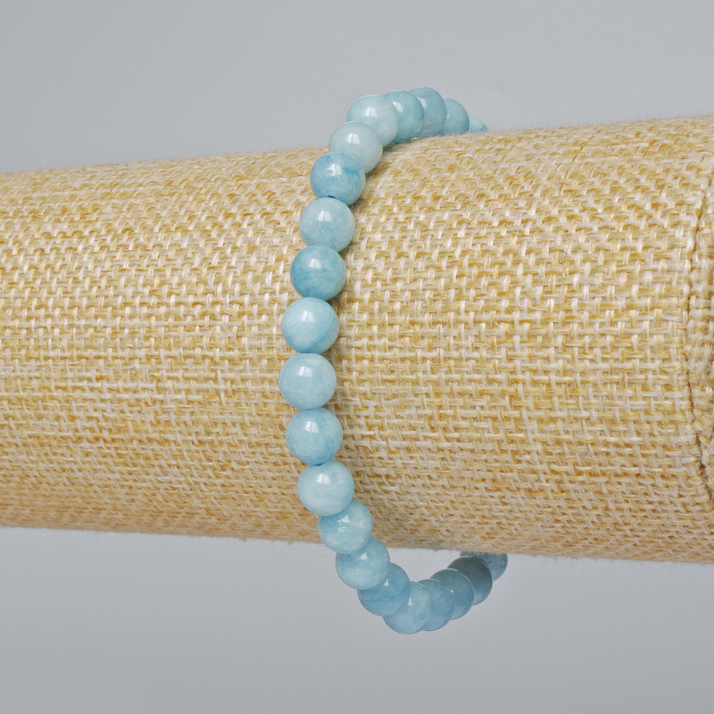 Bracelet Aquamarine natural stone smooth bead, diameter 6.5mm±, length 18cm± (stretch)