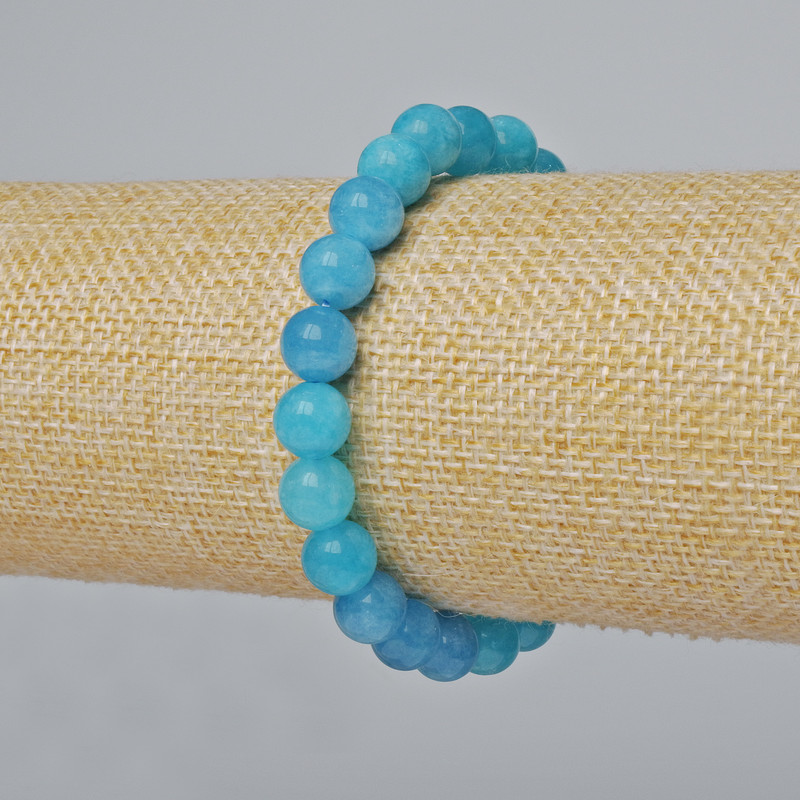 Bracelet Aquamarine natural stone smooth bead, diameter 8.5mm±, length 18cm± (elastic)