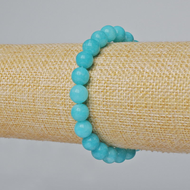 Aquamarine Bracelet Smooth Bead, 8mm diameter, 18cm length ± (stretch)