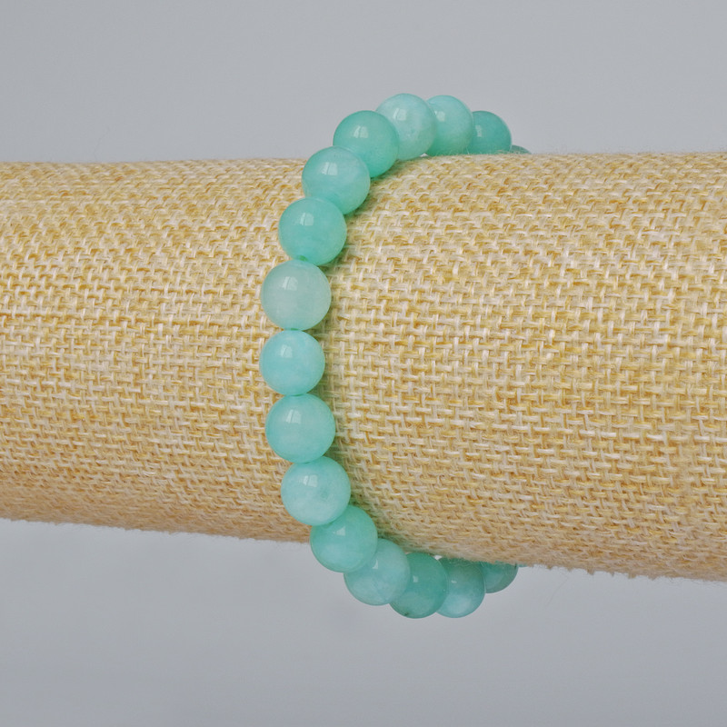 Bracelet Amazonite natural stone smooth bead, diameter 8.5mm±, length 18cm± (stretch)