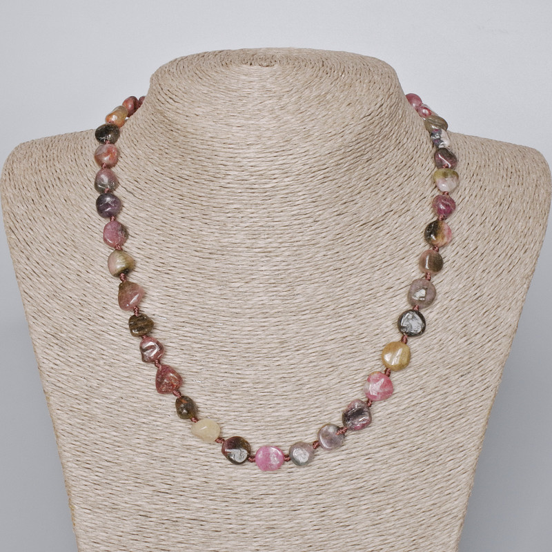 Necklace of Natural Tourmaline, faceted stone, diameter 9x10mm, length 45-48cm