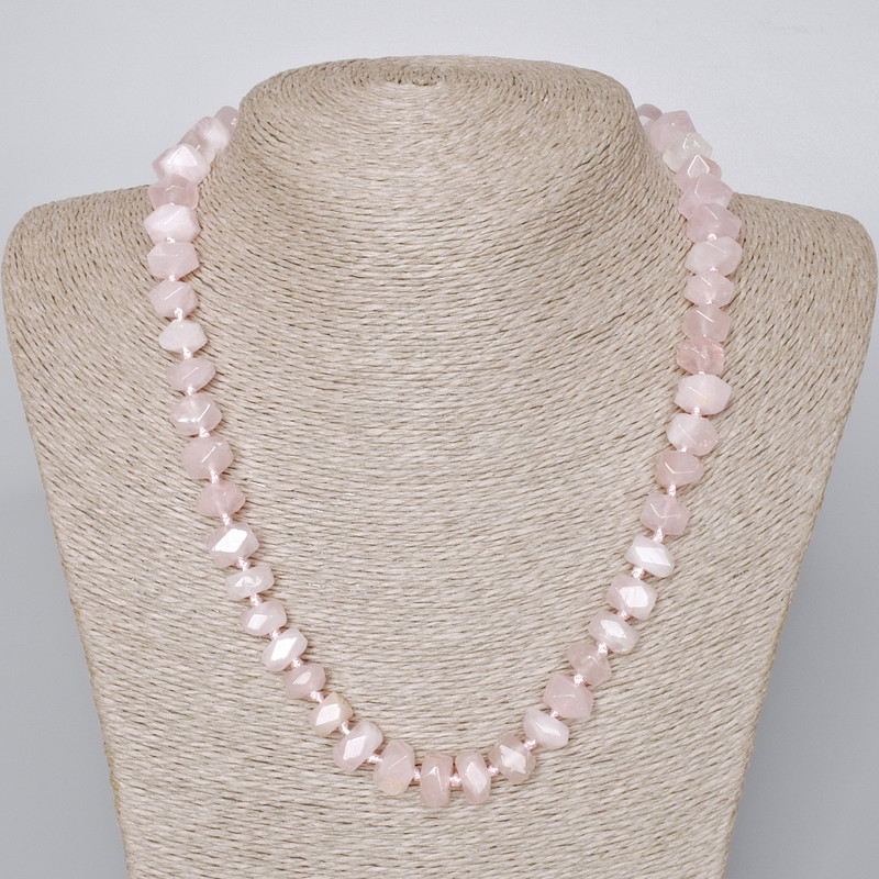 Necklace of Pink Quartz, faceted rondelle natural gemstone, 10x7 mm diameter, length 45-47 cm