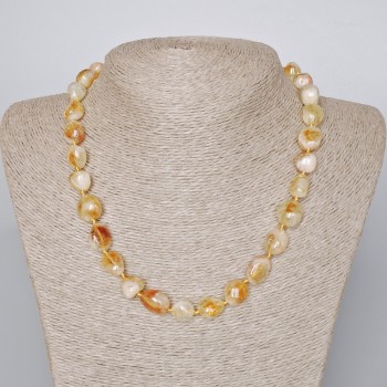 Citrine Bead Necklace – natural stone, faceted, 11x12mm, length 46-48cm