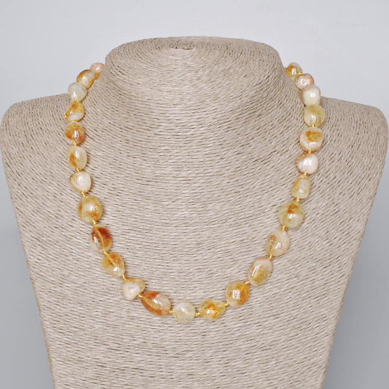 Citrine Bead Necklace – natural stone, faceted, 11x12mm, length 46-48cm