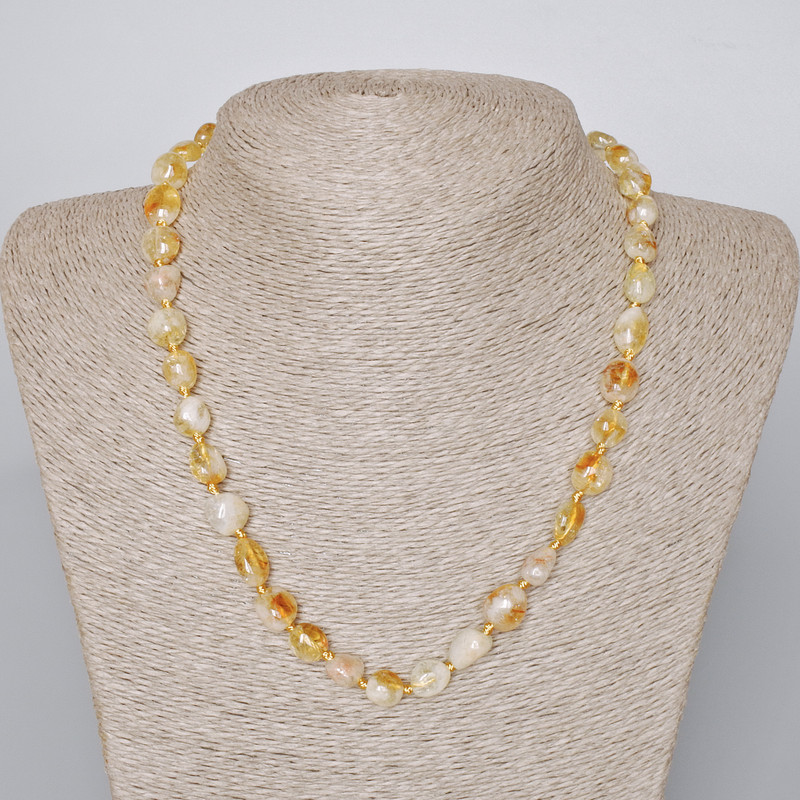 Necklace Citrine natural stone faceted, diameter 9x11mm+-, length 47-49cm+-