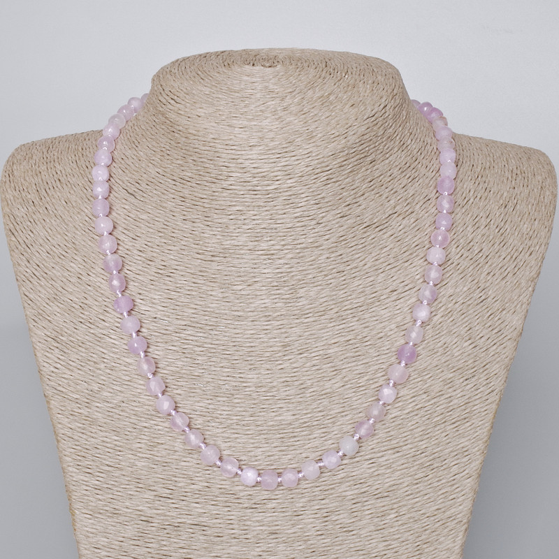 Necklace Lavender Amethyst natural gemstone faceted cube, 6mm diameter, length 47-49cm