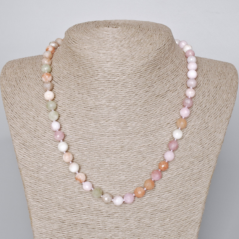 Colored Jadeite Beads Necklace with Natural Stone Bead, faceted ball, diameter 8mm±, length 47-49cm±