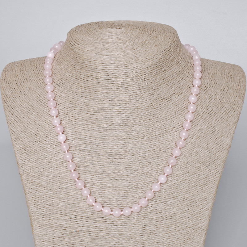 Necklace Pink Quartz natural stone smooth beads 6.5mm dia., length 47-49cm